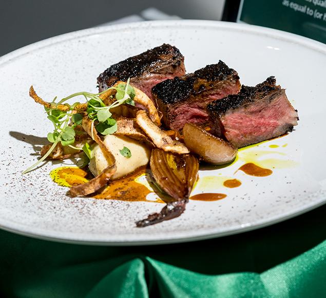 Blackened Wagyu sirloin, little ox red IPA, caramel onions, parsnip & watercress